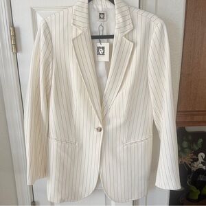 Anne Klein Cream Blazer with Brown Pinstripes